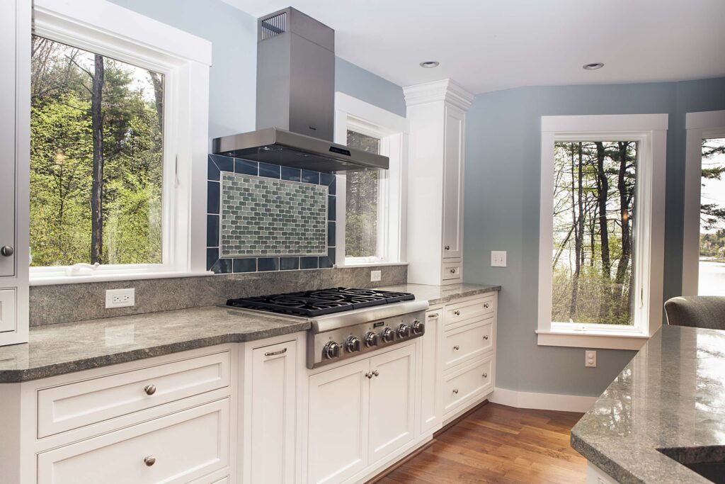 Kitchen with waterfront view